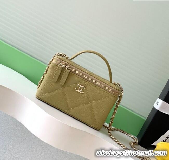 New Release Creation Chanel Grained Shiny Calfskin Long Vanity with Chain and Top Handle AP4933 Yellow Green 2025