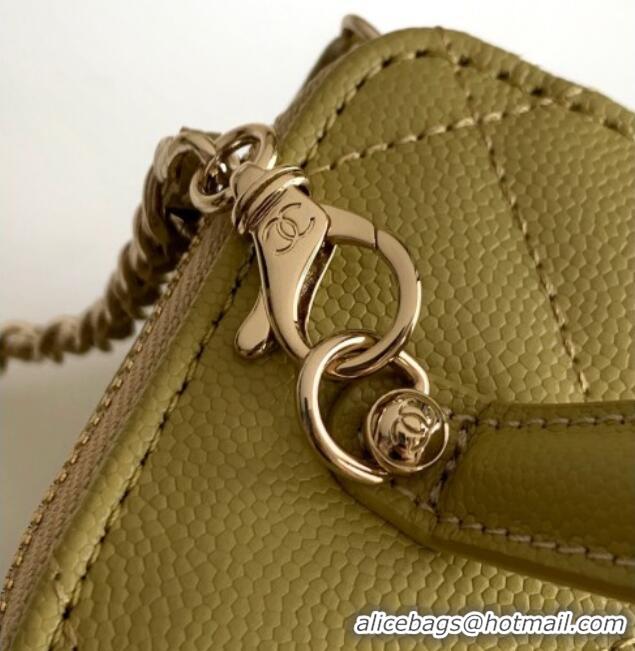 New Release Creation Chanel Grained Shiny Calfskin Long Vanity with Chain and Top Handle AP4933 Yellow Green 2025