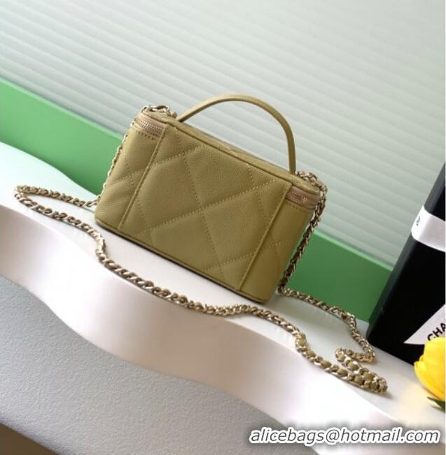 New Release Creation Chanel Grained Shiny Calfskin Long Vanity with Chain and Top Handle AP4933 Yellow Green 2025