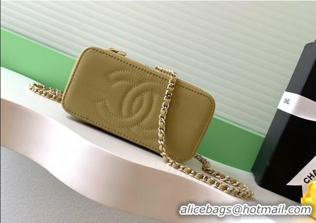 New Release Creation Chanel Grained Shiny Calfskin Long Vanity with Chain and Top Handle AP4933 Yellow Green 2025