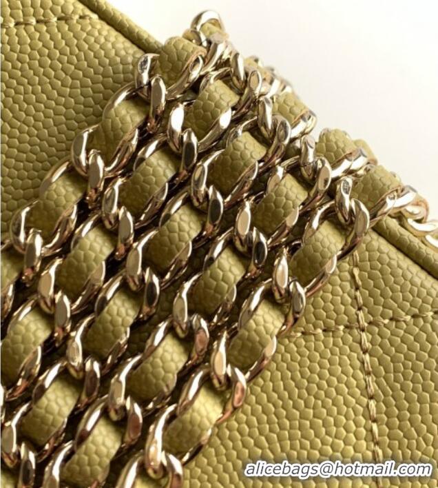 New Release Creation Chanel Grained Shiny Calfskin Long Vanity with Chain and Top Handle AP4933 Yellow Green 2025