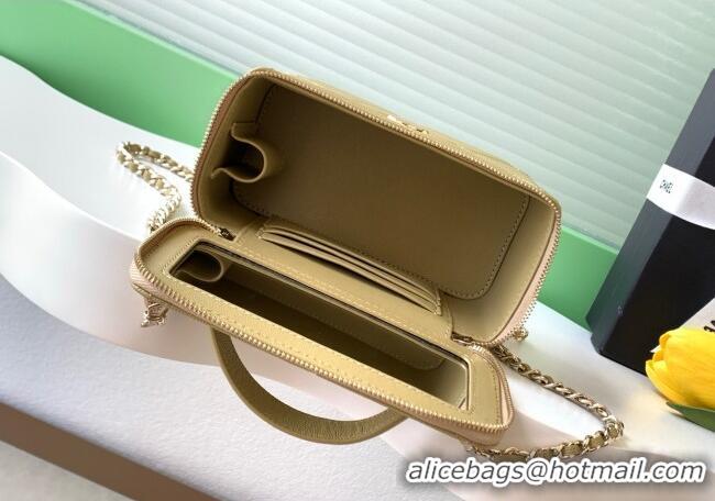 New Release Creation Chanel Grained Shiny Calfskin Long Vanity with Chain and Top Handle AP4933 Yellow Green 2025
