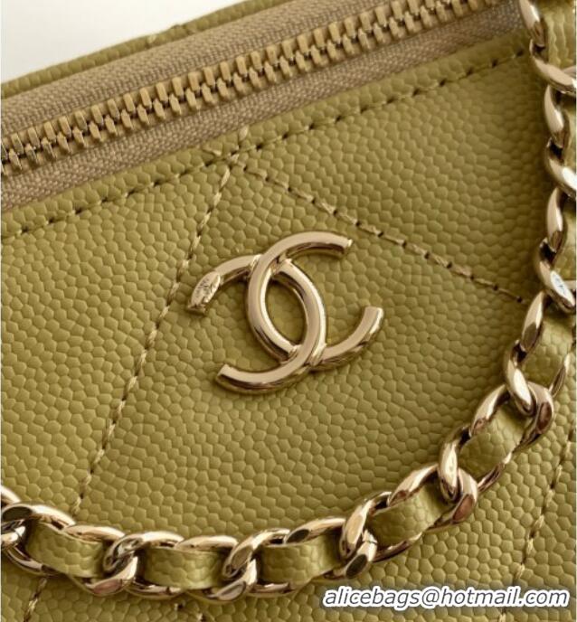 New Release Creation Chanel Grained Shiny Calfskin Long Vanity with Chain and Top Handle AP4933 Yellow Green 2025