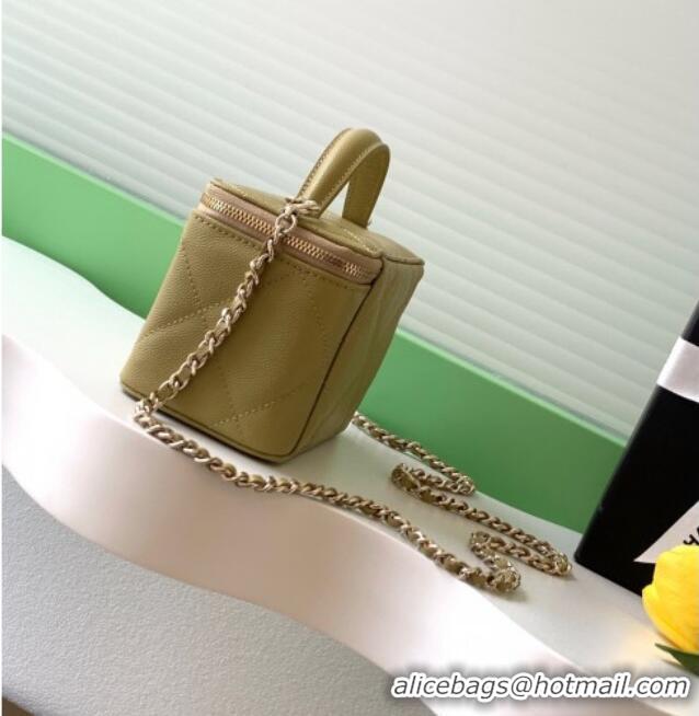New Release Creation Chanel Grained Shiny Calfskin Long Vanity with Chain and Top Handle AP4933 Yellow Green 2025