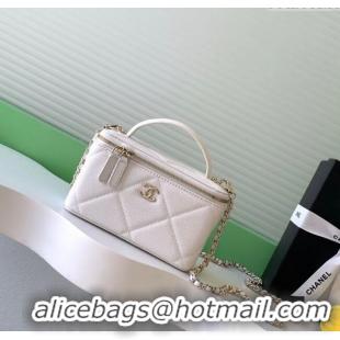 Inexpensive Chanel Grained Shiny Calfskin Long Vanity with Chain and Top Handle AP4933 White 2025