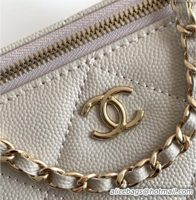 Inexpensive Chanel Grained Shiny Calfskin Long Vanity with Chain and Top Handle AP4933 White 2025