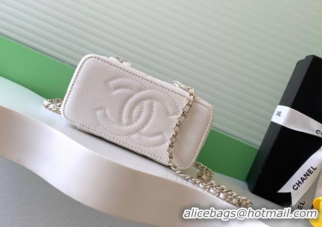 Inexpensive Chanel Grained Shiny Calfskin Long Vanity with Chain and Top Handle AP4933 White 2025
