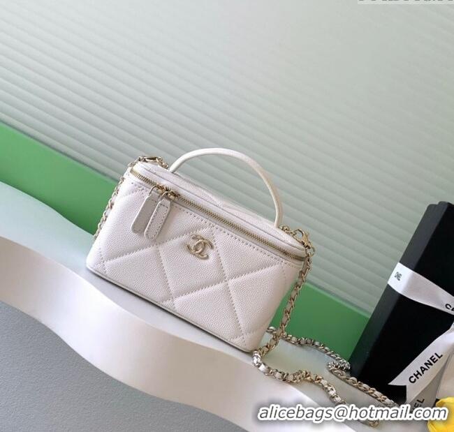 Inexpensive Chanel Grained Shiny Calfskin Long Vanity with Chain and Top Handle AP4933 White 2025