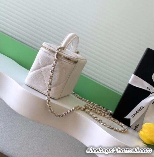 Inexpensive Chanel Grained Shiny Calfskin Long Vanity with Chain and Top Handle AP4933 White 2025