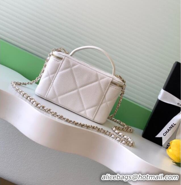 Inexpensive Chanel Grained Shiny Calfskin Long Vanity with Chain and Top Handle AP4933 White 2025