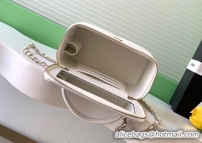 Inexpensive Chanel Grained Shiny Calfskin Long Vanity with Chain and Top Handle AP4933 White 2025