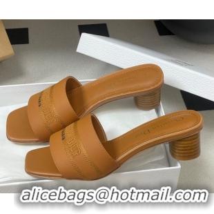 Grade Quality Dior Dway Heel Slides Sandal 4cm in Grained Calfskin Leather Brown 0822076