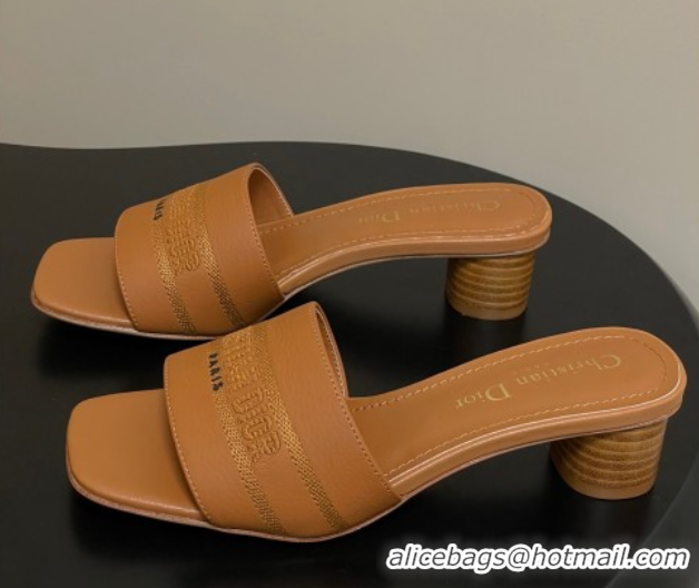 Grade Quality Dior Dway Heel Slides Sandal 4cm in Grained Calfskin Leather Brown 0822076