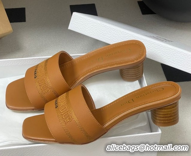 Grade Quality Dior Dway Heel Slides Sandal 4cm in Grained Calfskin Leather Brown 0822076