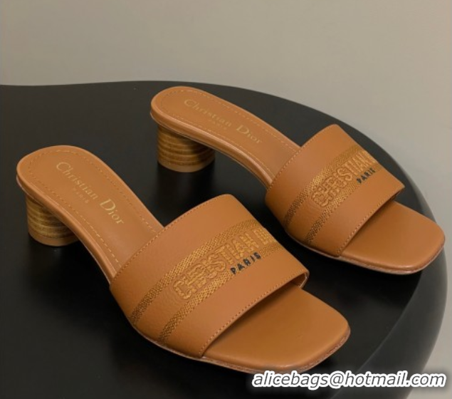 Grade Quality Dior Dway Heel Slides Sandal 4cm in Grained Calfskin Leather Brown 0822076