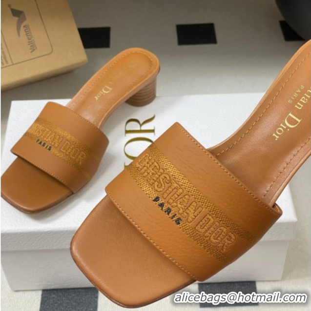 Grade Quality Dior Dway Heel Slides Sandal 4cm in Grained Calfskin Leather Brown 0822076