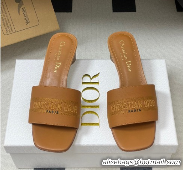 Grade Quality Dior Dway Heel Slides Sandal 4cm in Grained Calfskin Leather Brown 0822076