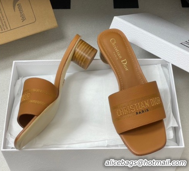 Grade Quality Dior Dway Heel Slides Sandal 4cm in Grained Calfskin Leather Brown 0822076