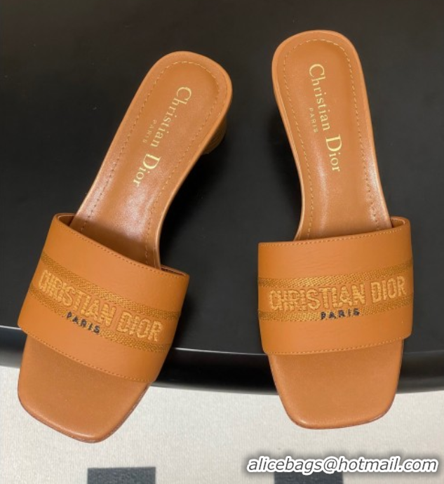 Grade Quality Dior Dway Heel Slides Sandal 4cm in Grained Calfskin Leather Brown 0822076