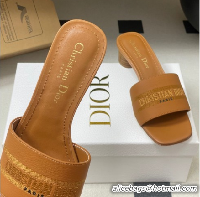 Grade Quality Dior Dway Heel Slides Sandal 4cm in Grained Calfskin Leather Brown 0822076