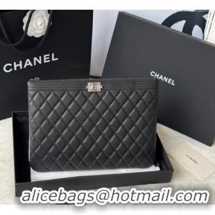 Luxury Classic Chanel Grained Calfskin Leboy 2.55 Pouch 9847-1 Black/Silver 2025