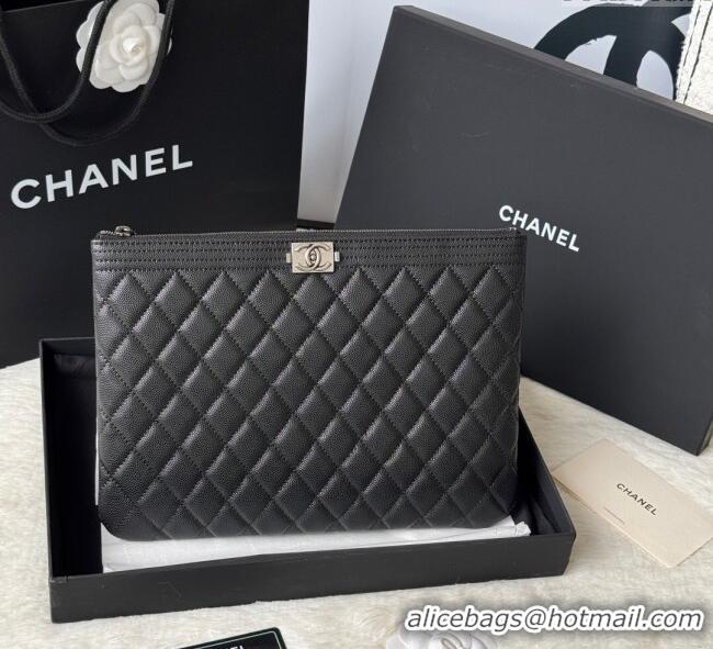 Luxury Classic Chanel Grained Calfskin Leboy 2.55 Pouch 9847-1 Black/Silver 2025