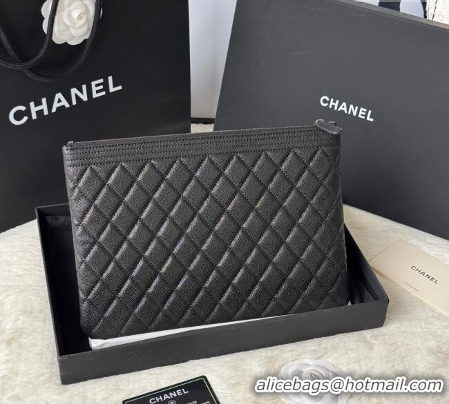 Luxury Classic Chanel Grained Calfskin Leboy 2.55 Pouch 9847-1 Black/Silver 2025