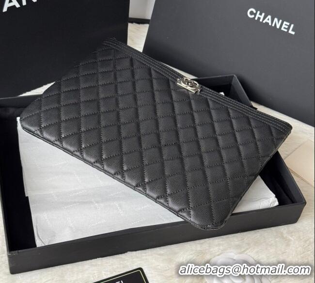 Luxury Classic Chanel Grained Calfskin Leboy 2.55 Pouch 9847-1 Black/Silver 2025