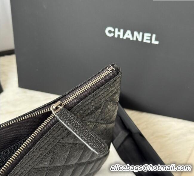 Luxury Classic Chanel Grained Calfskin Leboy 2.55 Pouch 9847-1 Black/Silver 2025