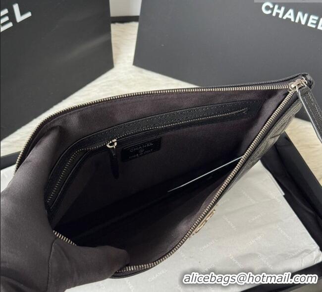 Luxury Classic Chanel Grained Calfskin Leboy 2.55 Pouch 9847-1 Black/Silver 2025