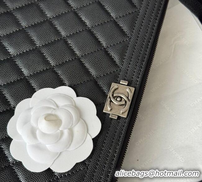 Luxury Classic Chanel Grained Calfskin Leboy 2.55 Pouch 9847-1 Black/Silver 2025