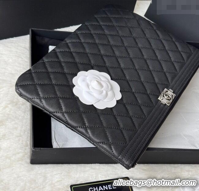 Luxury Classic Chanel Grained Calfskin Leboy 2.55 Pouch 9847-1 Black/Silver 2025