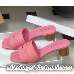 Pretty Style Dior Dway Heel Slides Sandal 4cm in Grained Calfskin Leather Pink 0822077