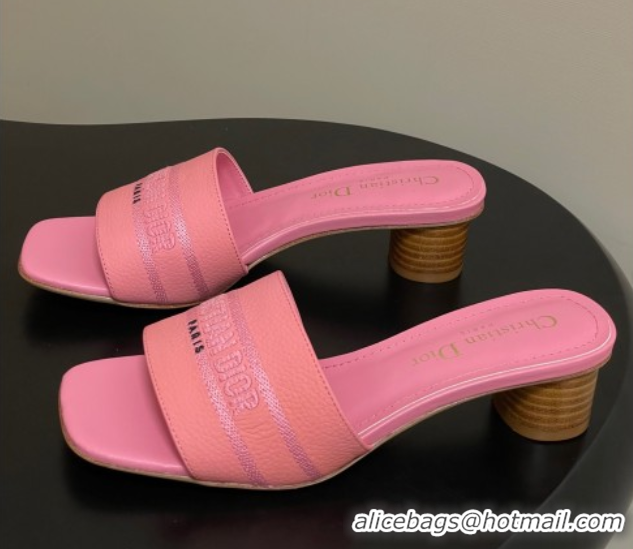 Pretty Style Dior Dway Heel Slides Sandal 4cm in Grained Calfskin Leather Pink 0822077