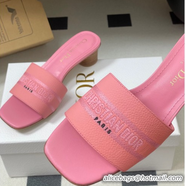 Pretty Style Dior Dway Heel Slides Sandal 4cm in Grained Calfskin Leather Pink 0822077