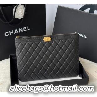 New Stylish Chanel Grained Calfskin Leboy 2.55 Pouch 9847-1 Black/Gold 2025