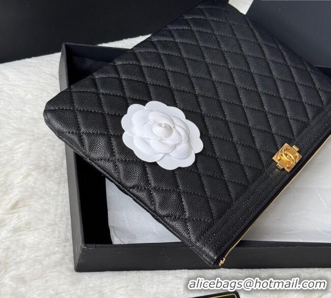 New Stylish Chanel Grained Calfskin Leboy 2.55 Pouch 9847-1 Black/Gold 2025