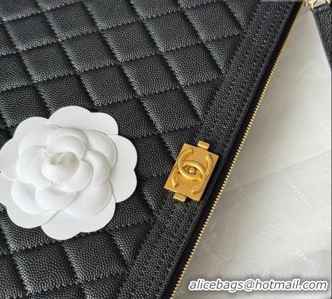 New Stylish Chanel Grained Calfskin Leboy 2.55 Pouch 9847-1 Black/Gold 2025