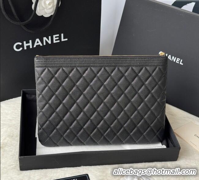 New Stylish Chanel Grained Calfskin Leboy 2.55 Pouch 9847-1 Black/Gold 2025