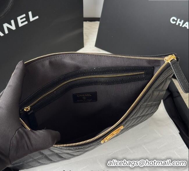 New Stylish Chanel Grained Calfskin Leboy 2.55 Pouch 9847-1 Black/Gold 2025