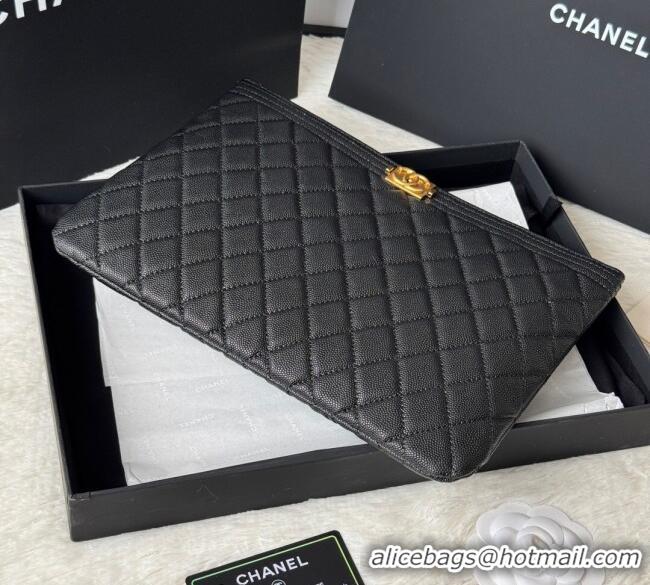 New Stylish Chanel Grained Calfskin Leboy 2.55 Pouch 9847-1 Black/Gold 2025