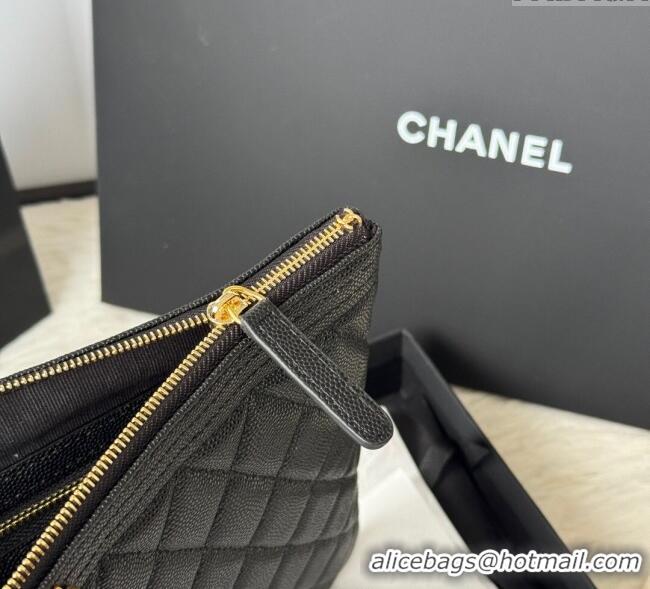 New Stylish Chanel Grained Calfskin Leboy 2.55 Pouch 9847-1 Black/Gold 2025