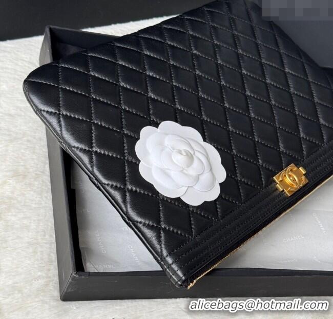 Top Quality Chanel Lambskin Leboy 2.55 Pouch 9847-1 Black/Gold 2025