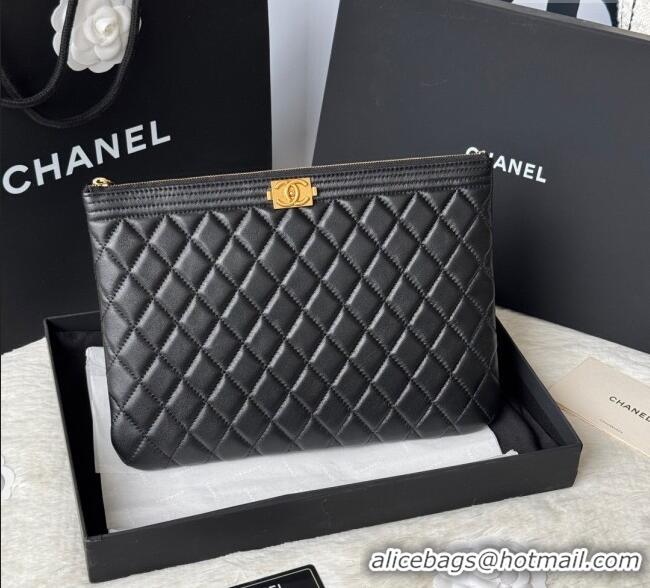 Top Quality Chanel Lambskin Leboy 2.55 Pouch 9847-1 Black/Gold 2025