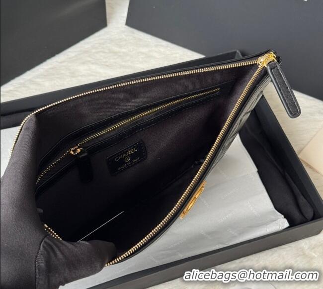 Top Quality Chanel Lambskin Leboy 2.55 Pouch 9847-1 Black/Gold 2025