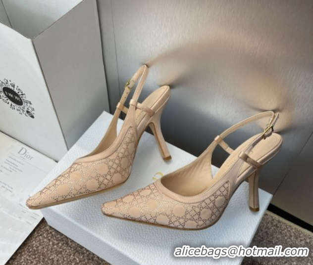 Lowest Cost Dior Capture Slingback Pumps 9.5cm in Satin with Strass Cannage Motif Nude 0822078