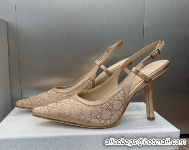 Lowest Cost Dior Capture Slingback Pumps 9.5cm in Satin with Strass Cannage Motif Nude 0822078