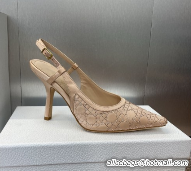 Lowest Cost Dior Capture Slingback Pumps 9.5cm in Satin with Strass Cannage Motif Nude 0822078