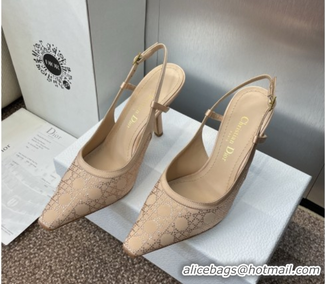 Lowest Cost Dior Capture Slingback Pumps 9.5cm in Satin with Strass Cannage Motif Nude 0822078