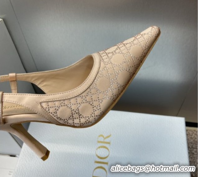 Lowest Cost Dior Capture Slingback Pumps 9.5cm in Satin with Strass Cannage Motif Nude 0822078